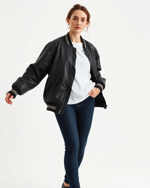 Oversized Leather Bomber Jacket