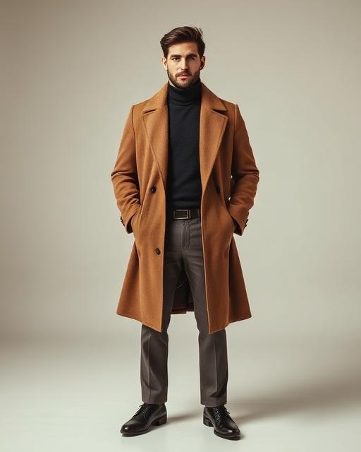 Camel Wool Overcoat & Turtleneck