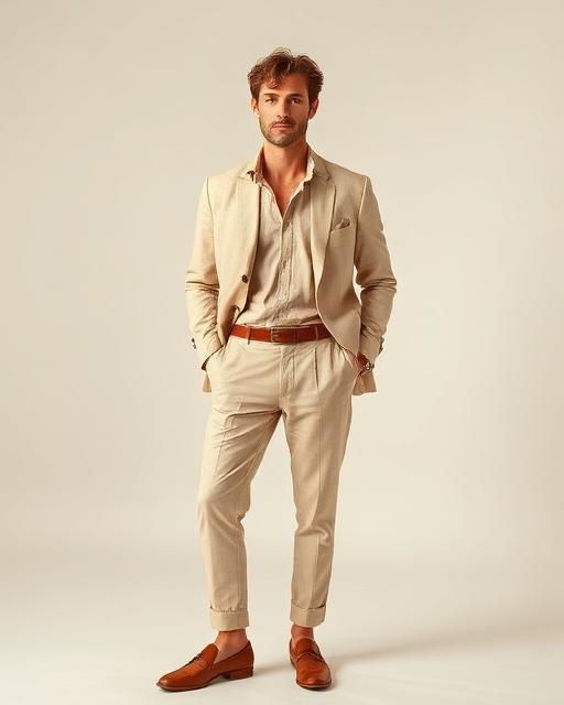 Beige Linen Summer Suit